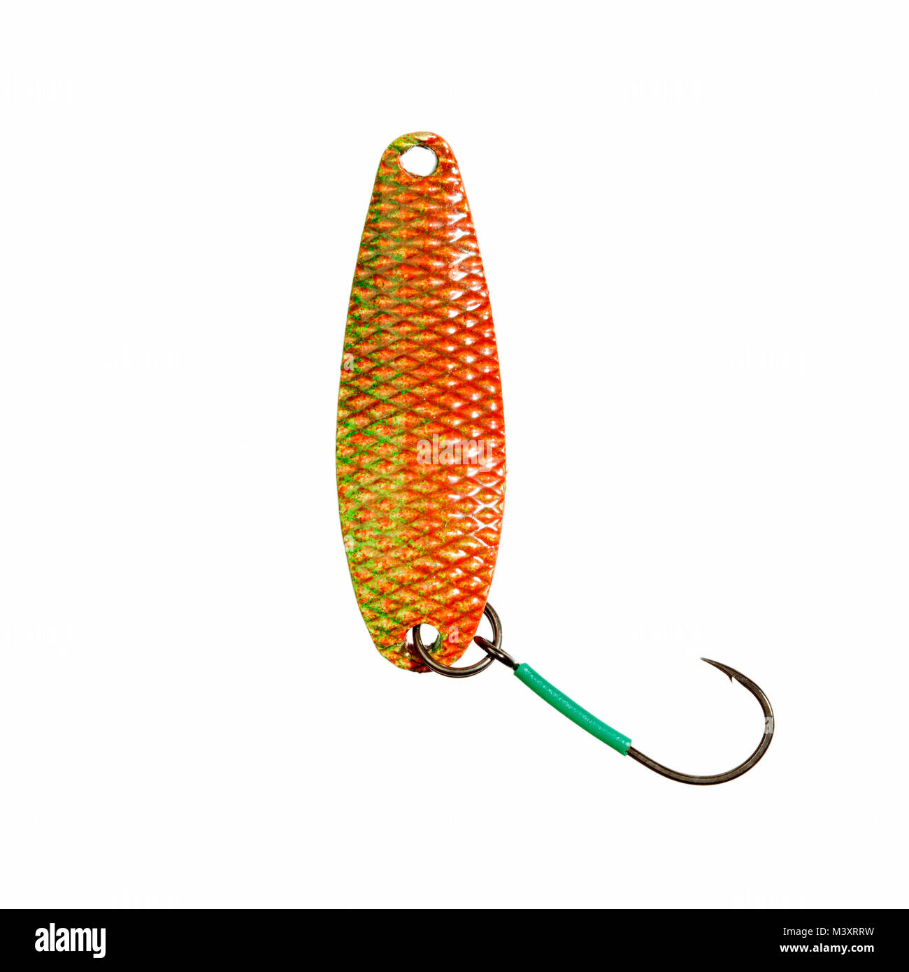 Leurre de pêche de couleurs sur fond blanc. Banque D'Images