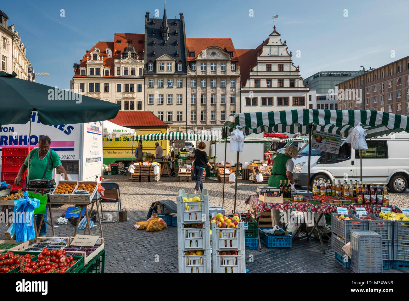 Jour de marché à Markt à Leipzig, Saxe, Allemagne Banque D'Images