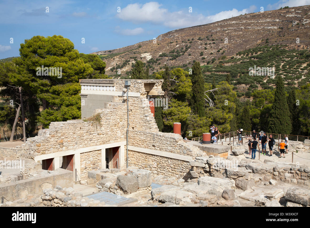 Vue de derrière du pilier nord Hall, Palais de Knossos site archéologique, l'île de Crète, Grèce, Europe Banque D'Images