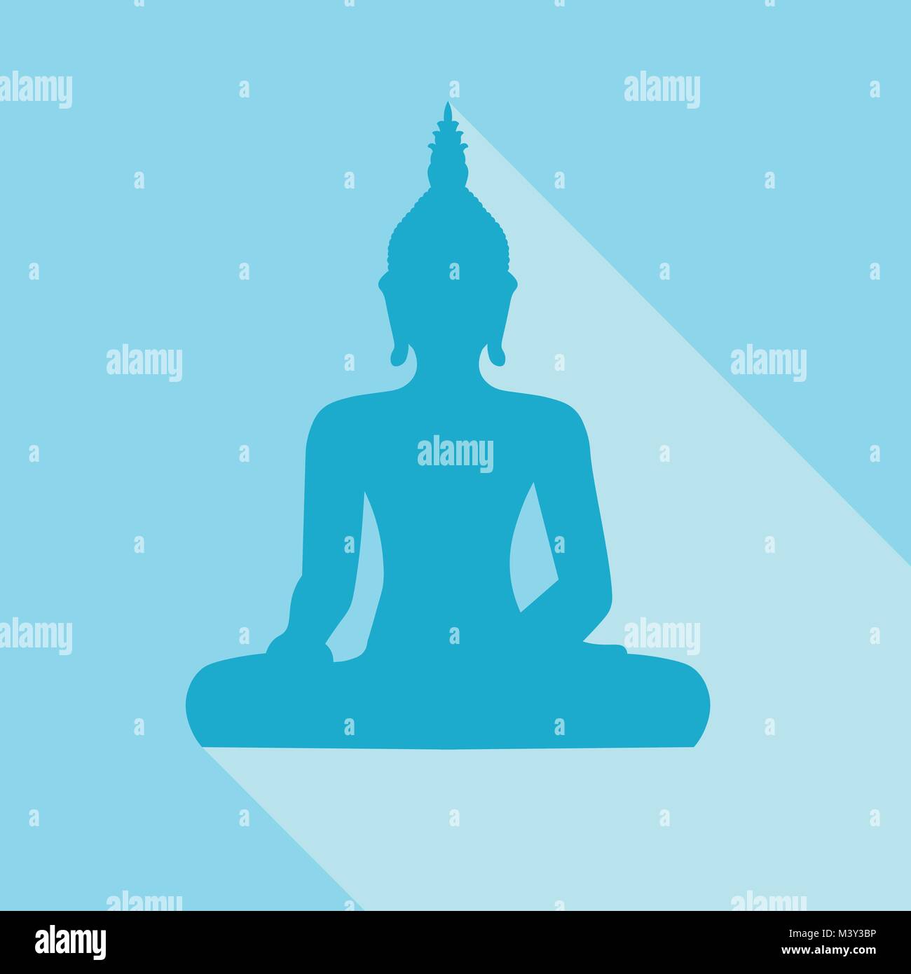 Silhouette de Bouddha assis avec sjhadow sur fond bleu Illustration de Vecteur