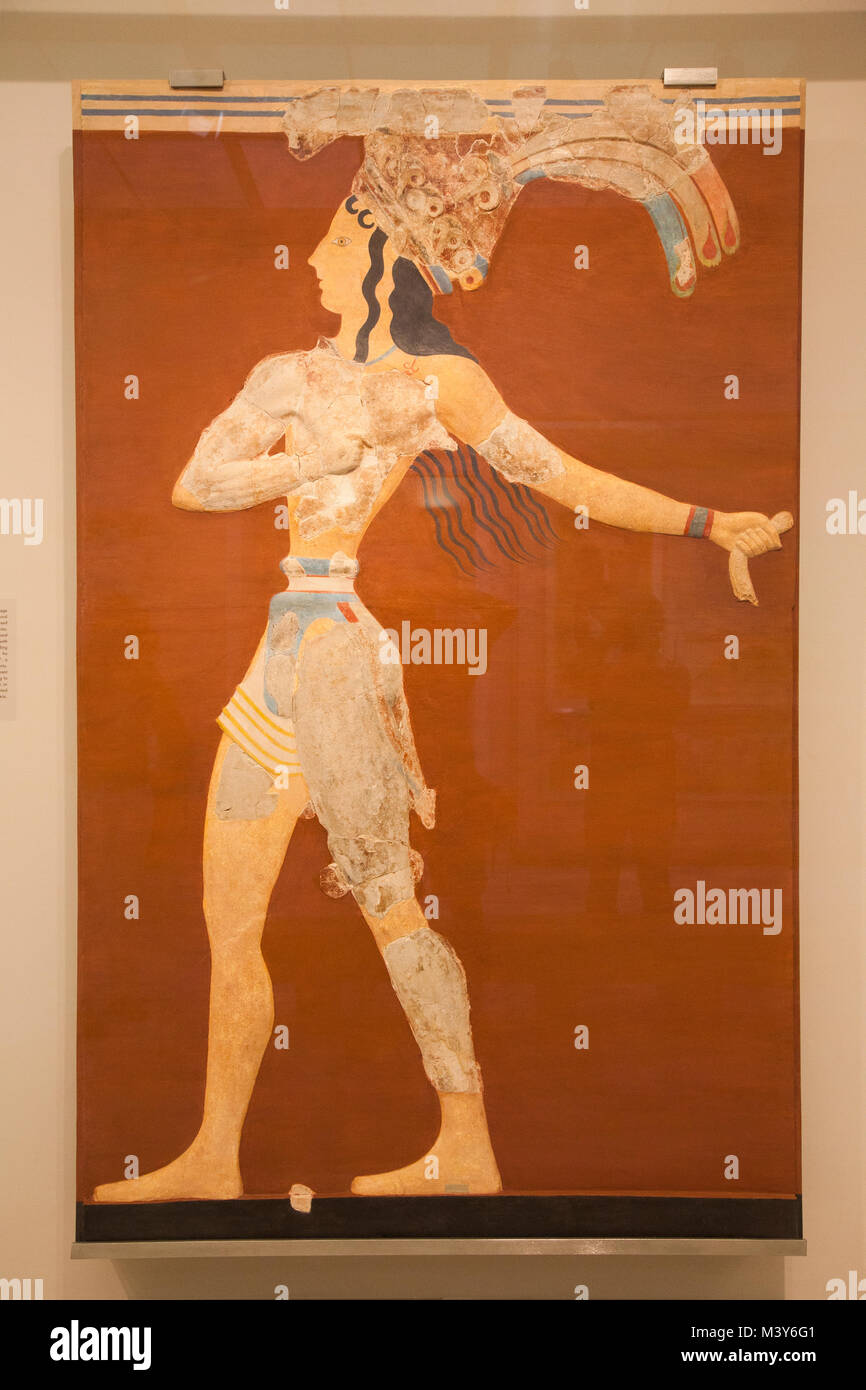 Fresque du Prince des lys (1600-1450 BC) de la palais de Knossos, le Musée Archéologique d'Héraklion Iraklio, île de Crète, Grèce, Europ Banque D'Images