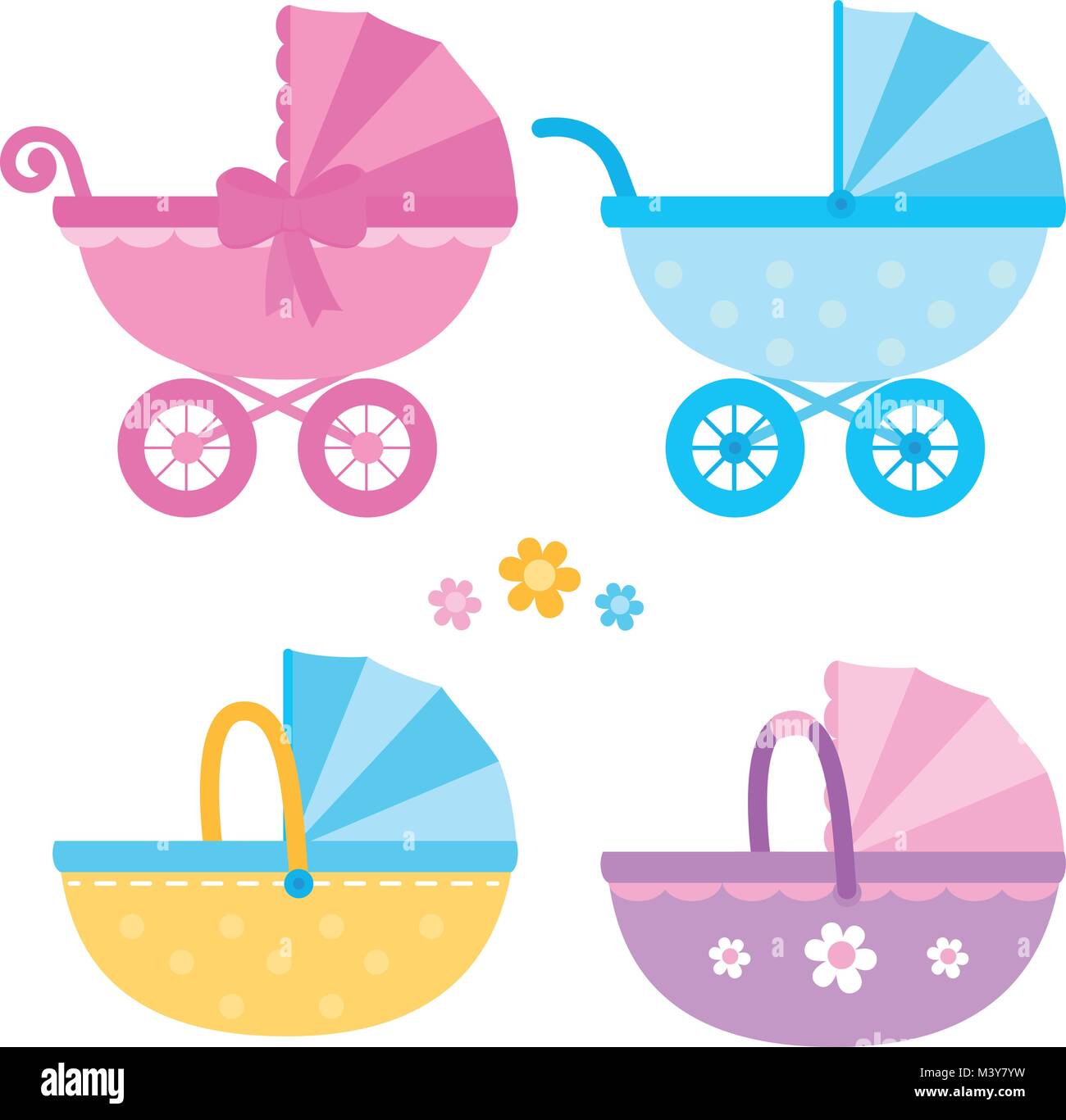 Poussettes pour bébés filles et garçons pour nourrissons. Mignon poussette, poussette, poussette, poussette pour nouveau-nés. Collection vectorielle Illustration de Vecteur