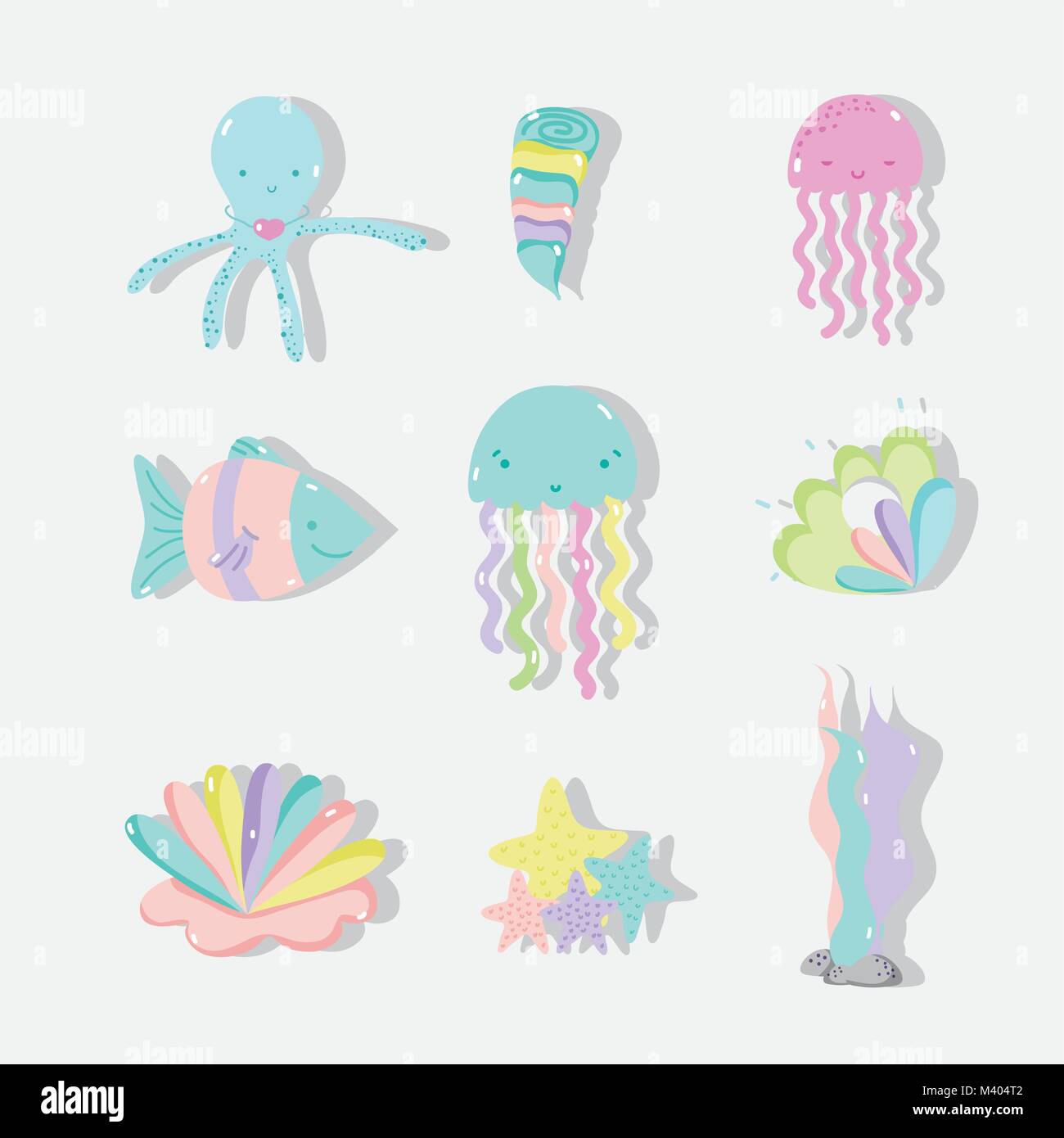 La main des dessins d'animaux de la mer Illustration de Vecteur