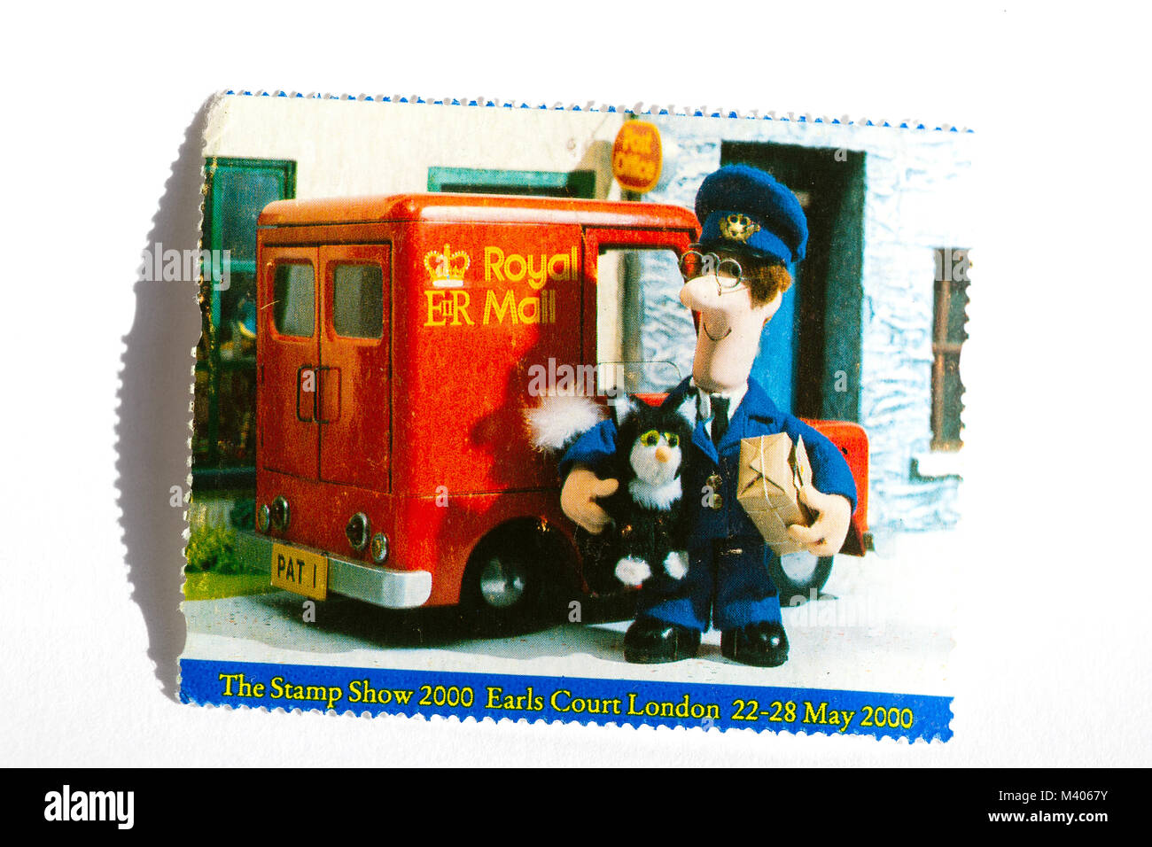 Vieux timbres-poste britannique montrant 'Postman Pat' Banque D'Images