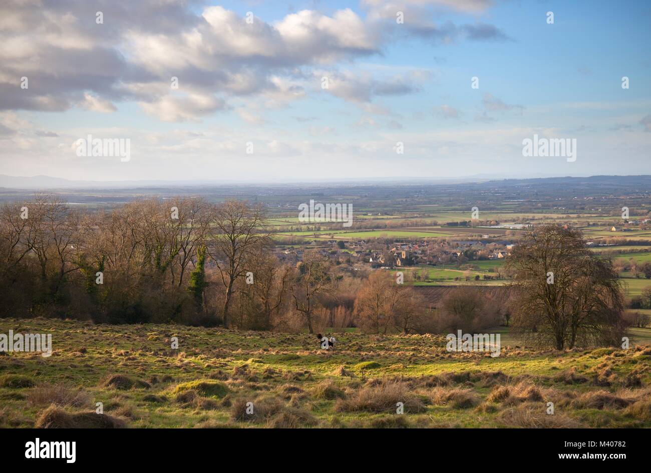 En hiver paysage Cotswold donnant sur Willersey, Gloucestershire, Angleterre. Banque D'Images