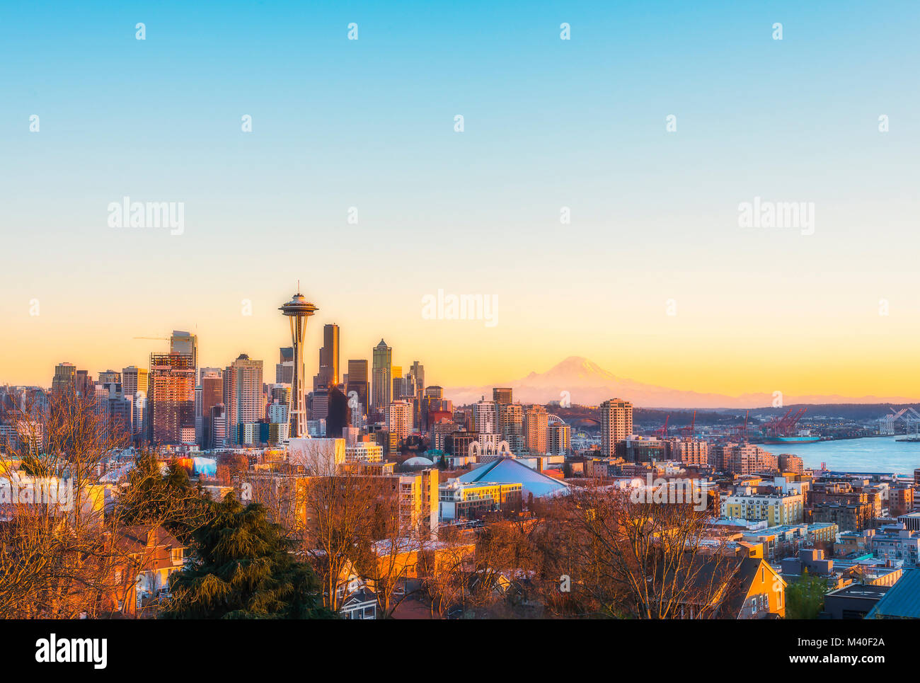 Belle ville de Seattle sur le coucher du soleil,Washington,USA. Banque D'Images