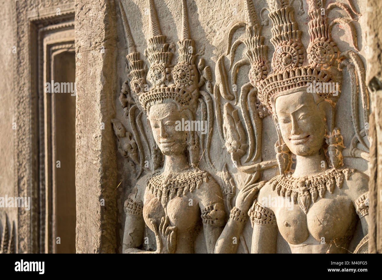 Détail de statues de femmes à Angkor Wat, Siem Rep, Cambodge Banque D'Images