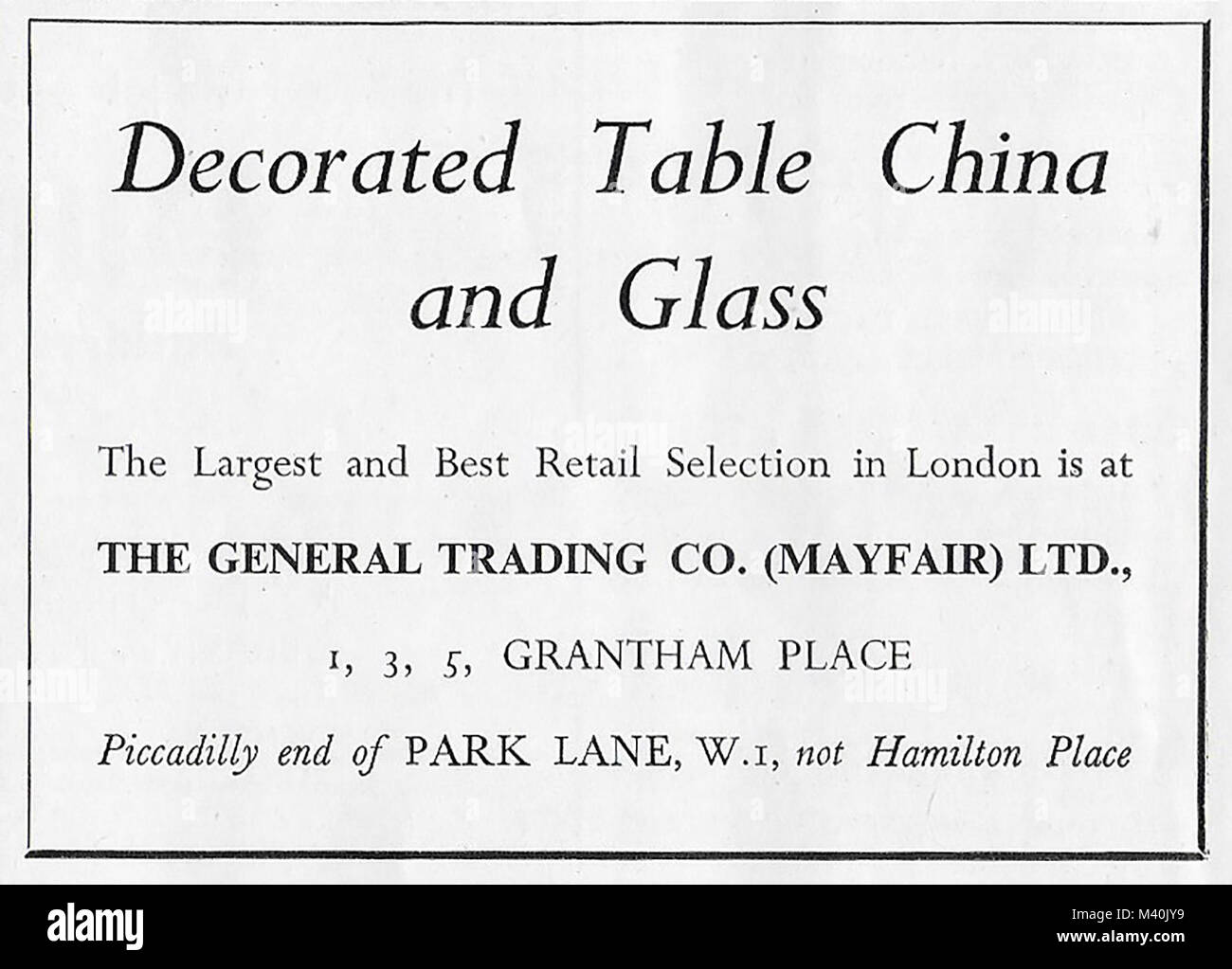 General Trading Company Chine table décorée et verre annonce, publicité dans Country Life Magazine UK 1951 Banque D'Images
