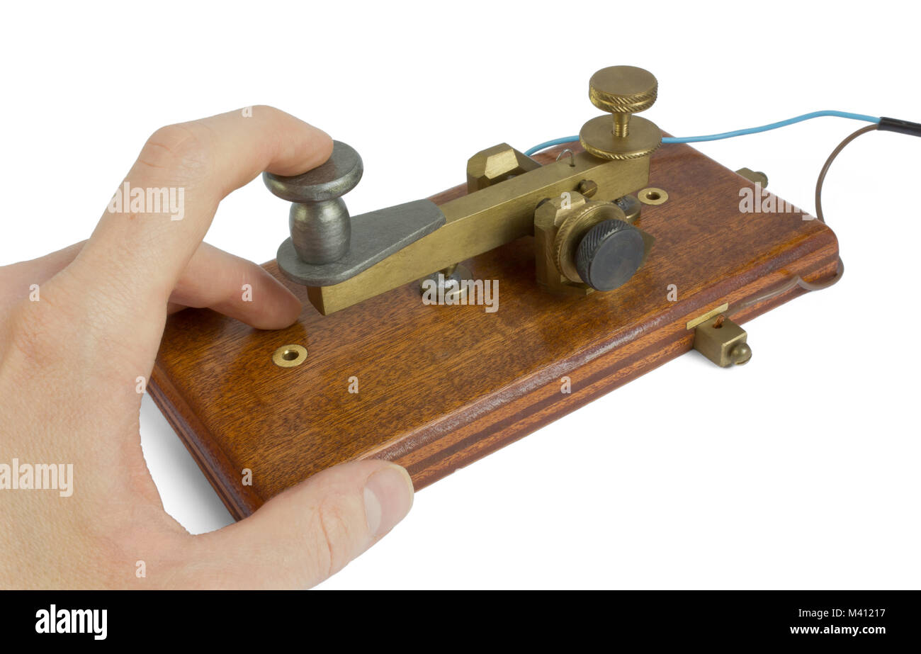 50-year-old telegraph key utilisé par un opérateur Banque D'Images