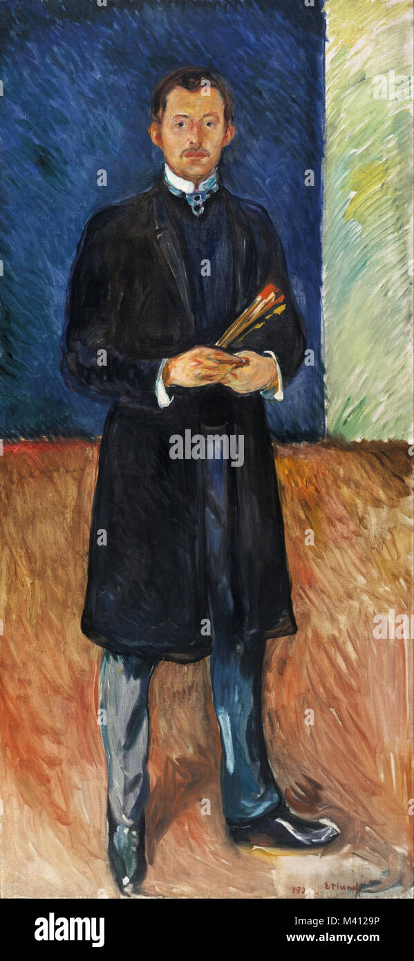 Edvard Munch, Autoportrait avec des pinceaux. 1904. Banque D'Images