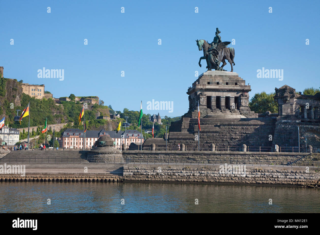 Deutsche Eck (coin allemand), l'Impériale, où la statue de Wilhelm la Moselle rejoint le Rhin, Coblence, Rhénanie-Palatinat, Allemagne, Europe Banque D'Images