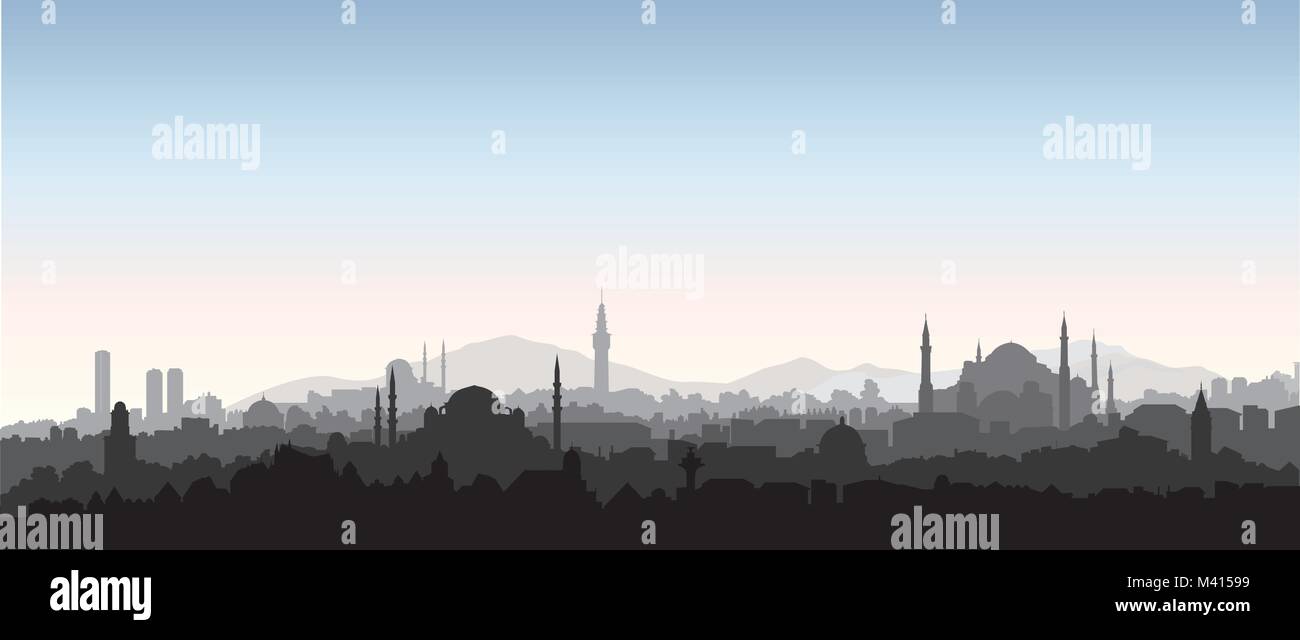 La ville d'Istanbul. Arrière-plan de voyage Turquie. Panorama urbain. Vue urbaine avec célèbre bâtiment ossature Illustration de Vecteur