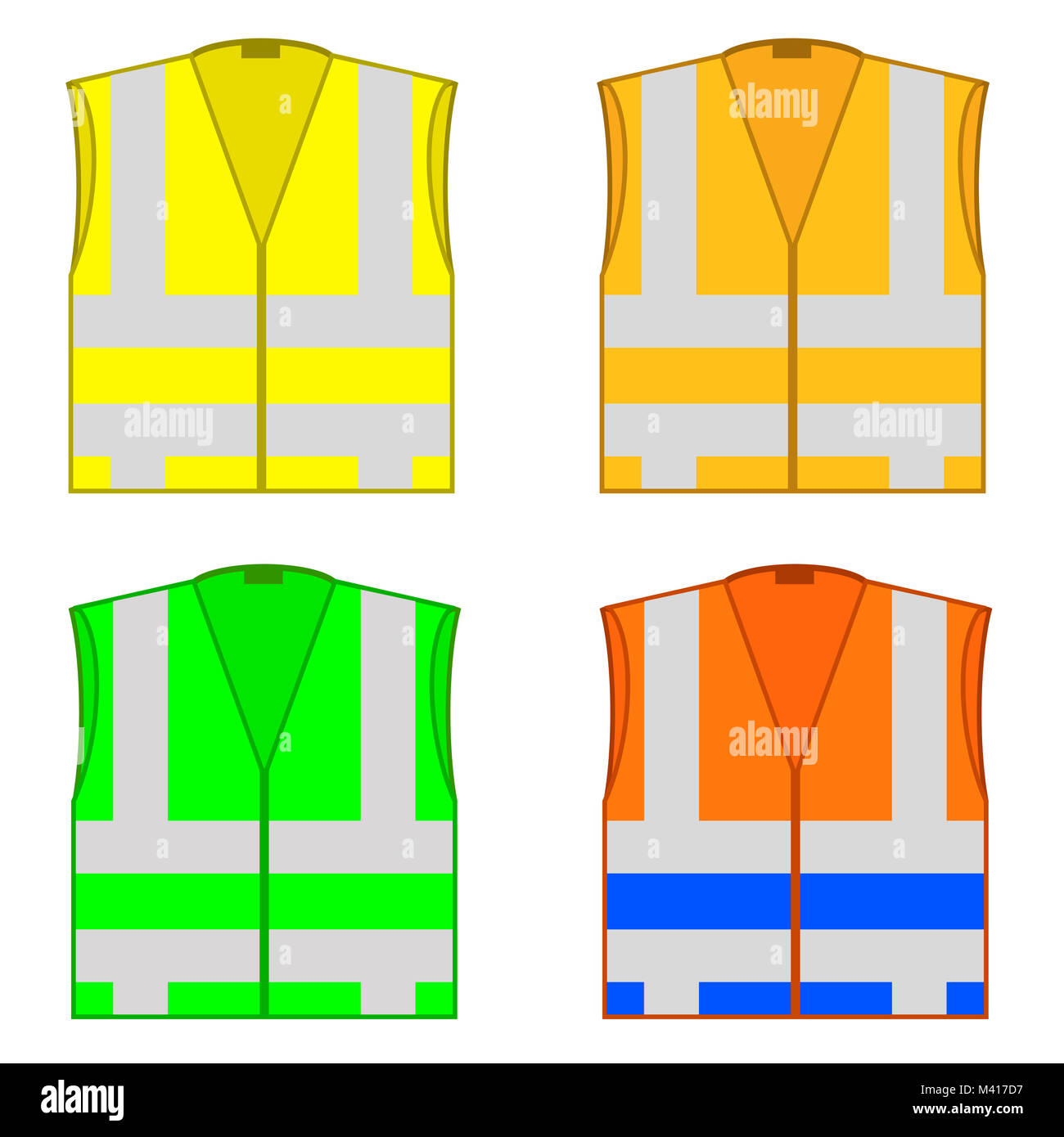 Vestes de sécurité en couleur. Vêtements de protection pour le travail. Vestes route avec des rayures. Vêtements haute visibilité professionnelle Banque D'Images