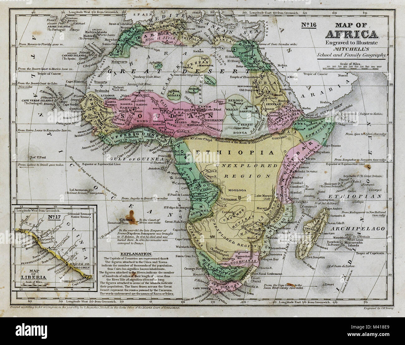 1839 Mitchell Site - Afrique - Guinée Soudan Egypte Ethiopie Libéria Congo Colonie du Cap, Afrique du Sud Banque D'Images