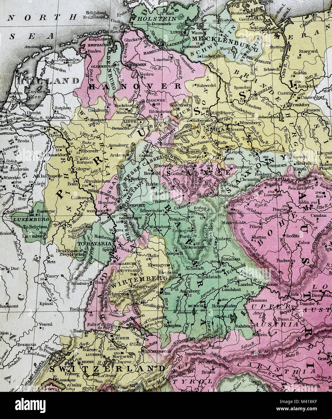 1839 Mitchell Site - Central Europe - Allemagne Suisse Autriche Italie du nord de la Bohême tchèque Bavière Banque D'Images