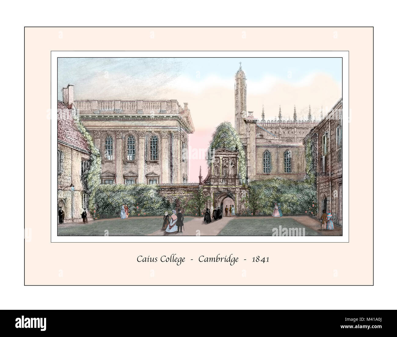 Caius College de Cambridge Conception originale basée sur une gravure du xixe siècle Banque D'Images