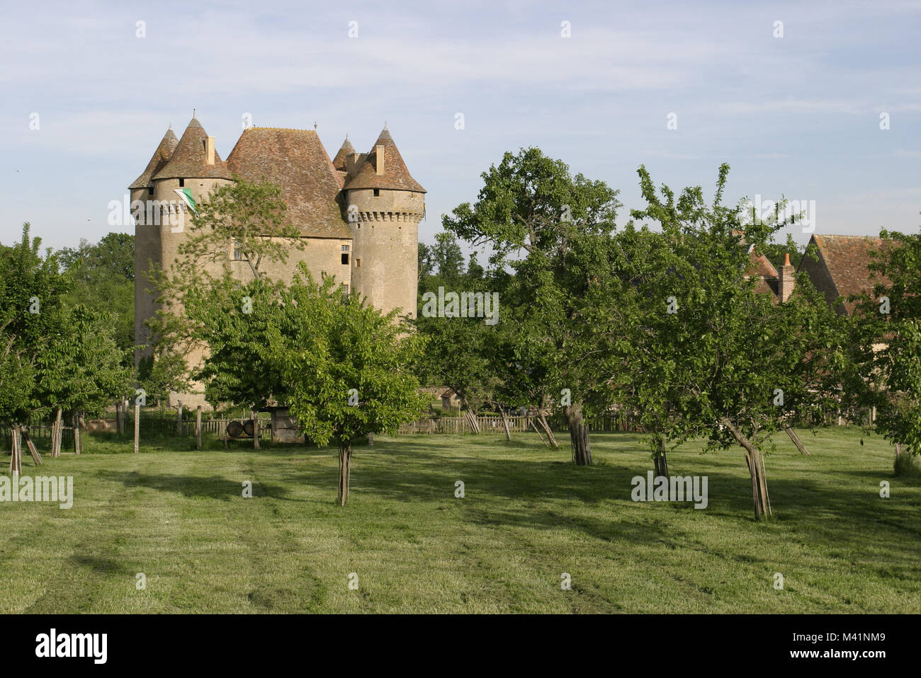 France, Indre, Berry, Région de George Sand (célèbre écrivain français), Sarzay, château féodal du 14ème siècle Banque D'Images