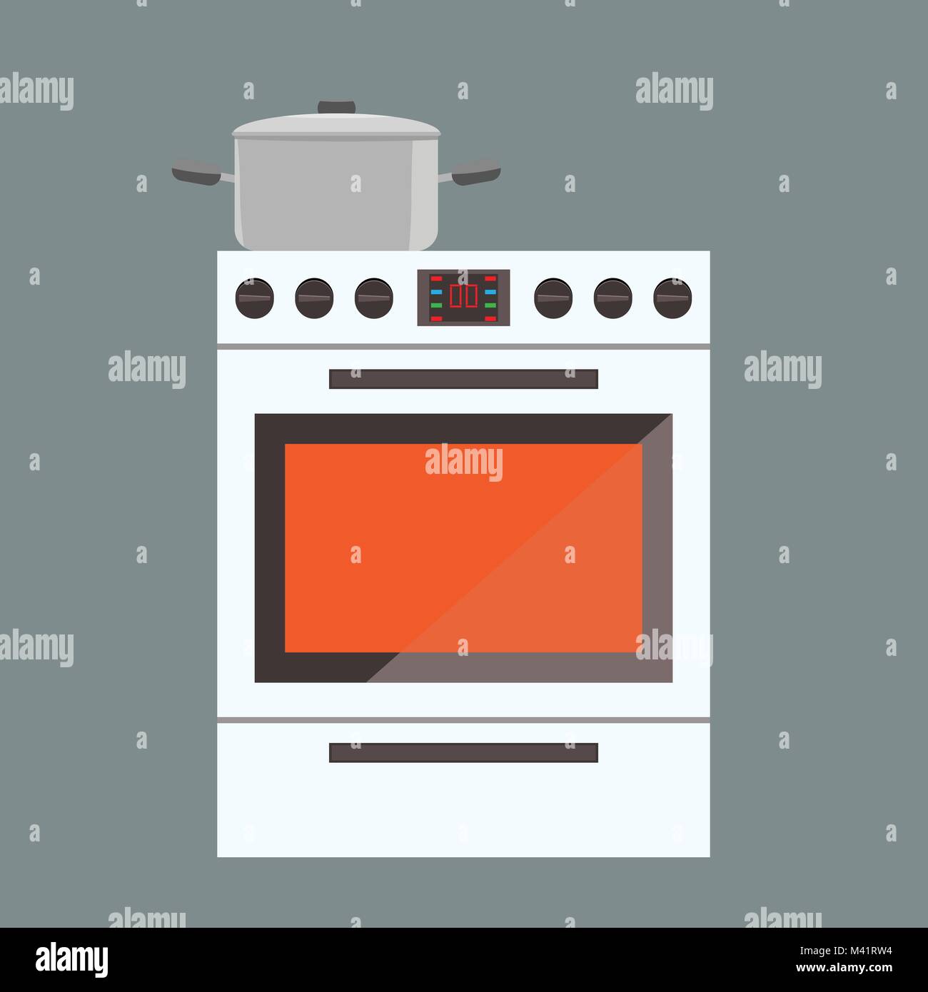 Illustration de cuisinière four gaz avec vue de face. Télévision couleur et solide Illustration de Vecteur