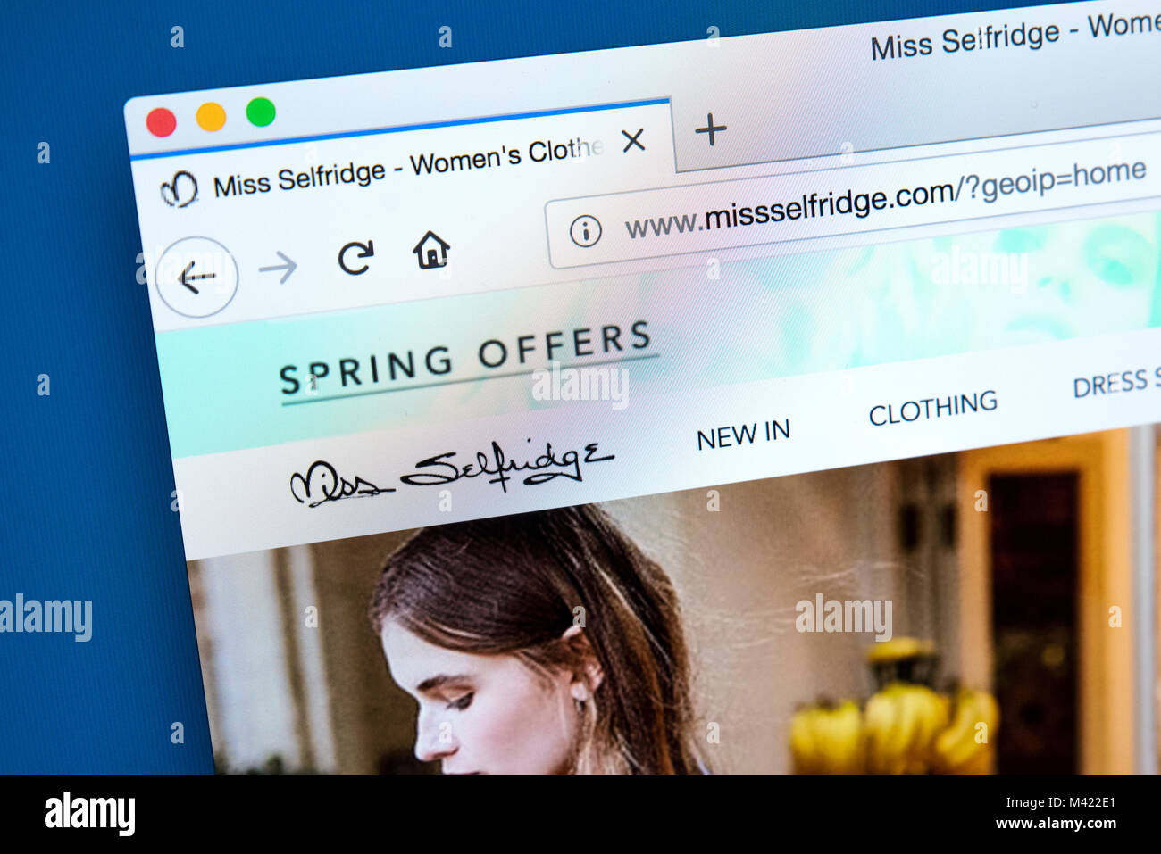 Londres, UK - 8 février 2018 : La page d'accueil du site web officiel de Miss Selfridge - le UK grand magasin, le 8 février 2018. Banque D'Images