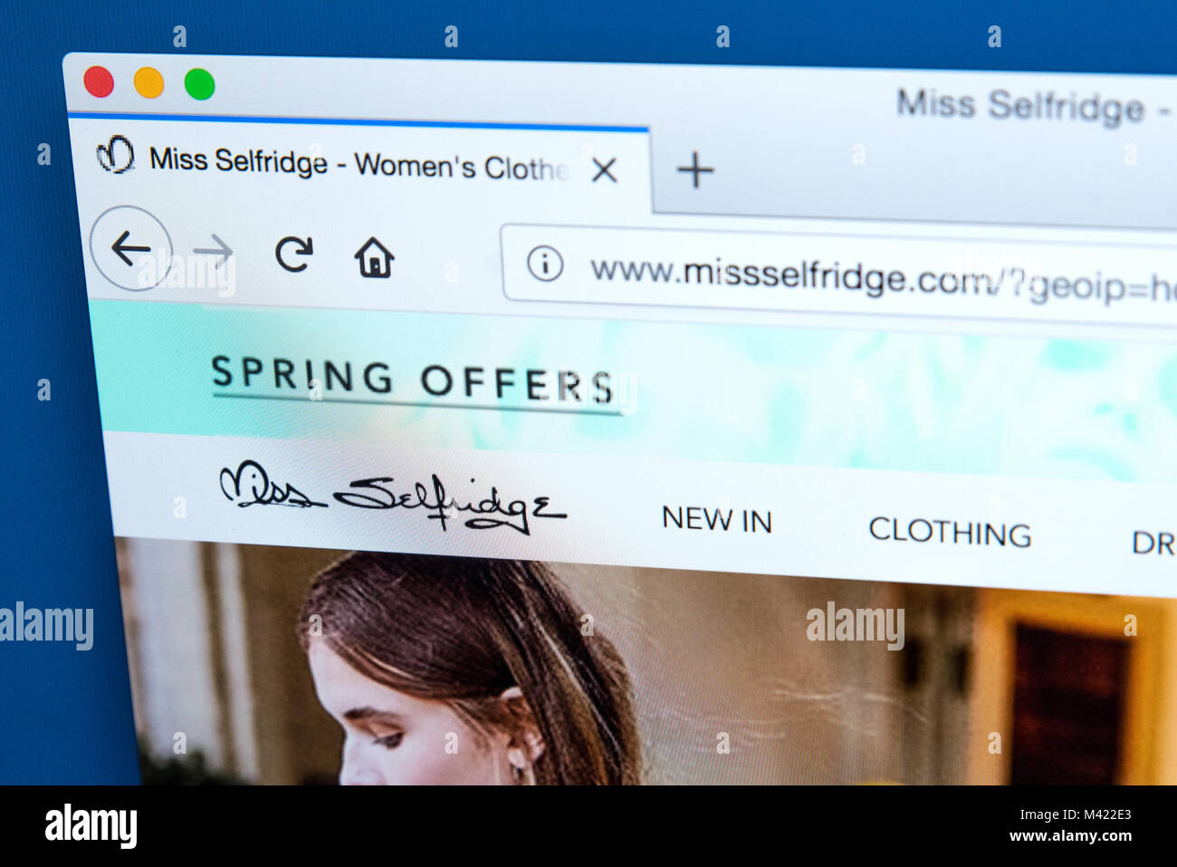 Londres, UK - 8 février 2018 : La page d'accueil du site web officiel de Miss Selfridge - le UK grand magasin, le 8 février 2018. Banque D'Images