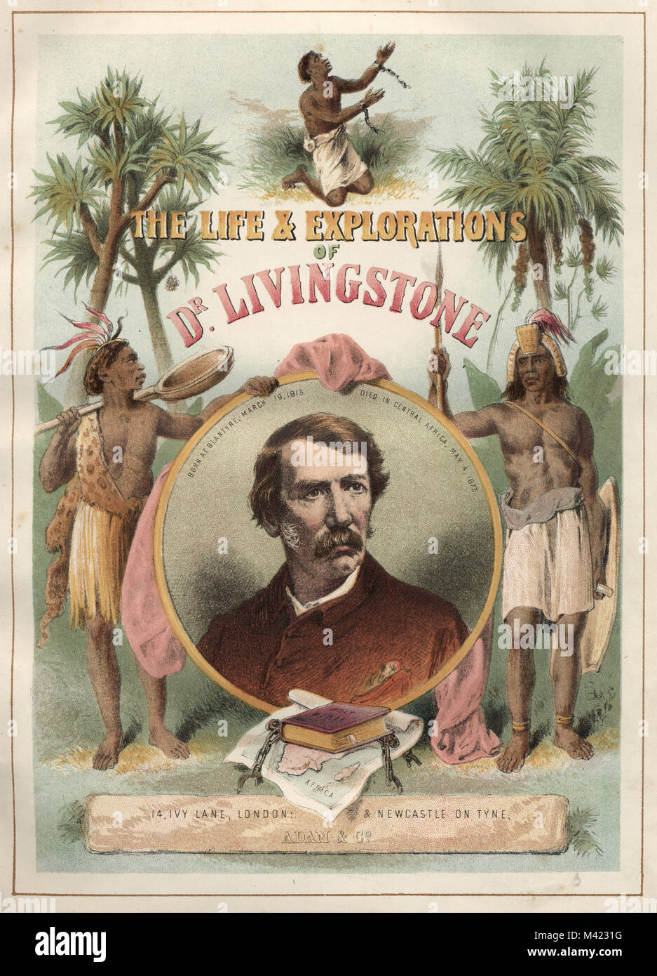 Page de titre de la vie et des explorations de Dr David Livingstone Banque D'Images