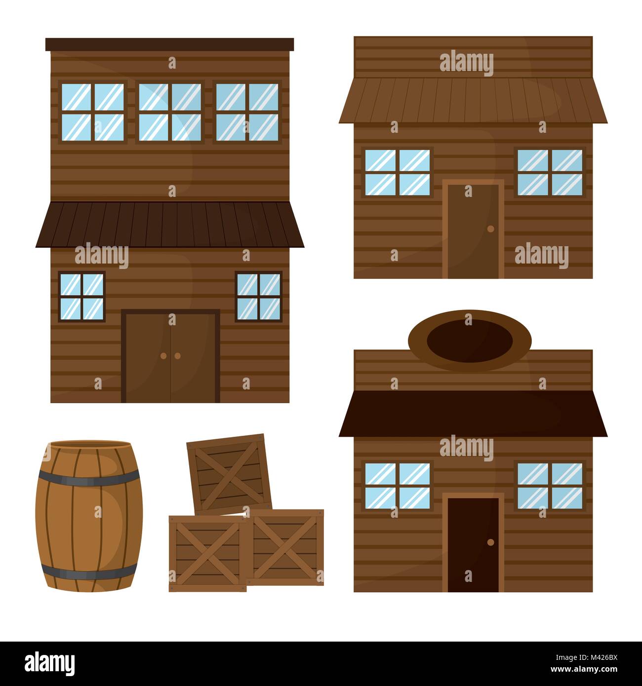Maisons en bois et shop Illustration de Vecteur