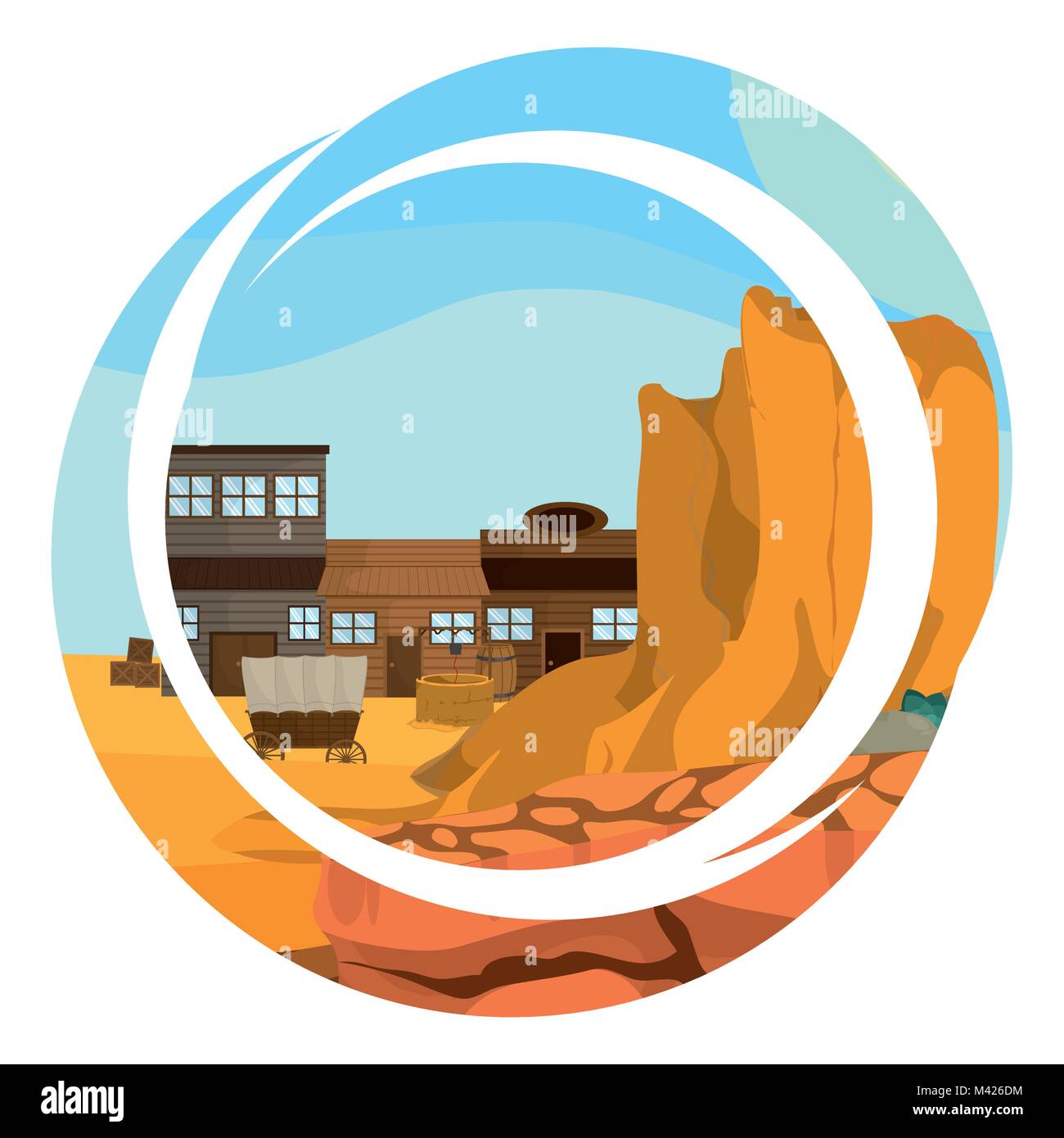 Village de l'ouest avec symbole abstrait Illustration de Vecteur