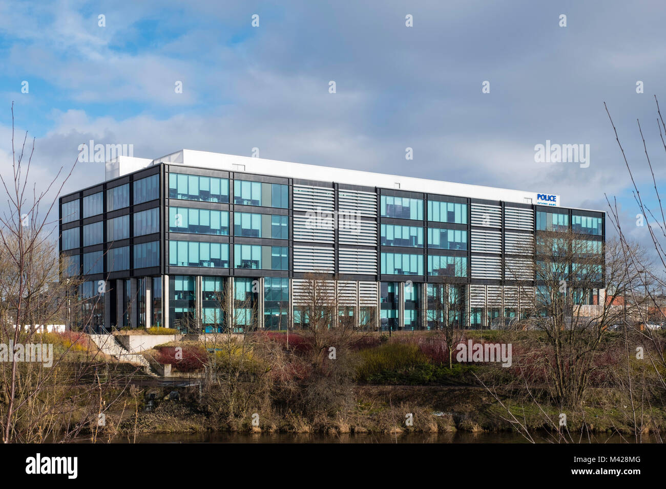 La police de l'administration centrale de l'Écosse au Clyde Gateway au bord de la rivière Clyde à Glasgow, Ecosse, Royaume-Uni Banque D'Images