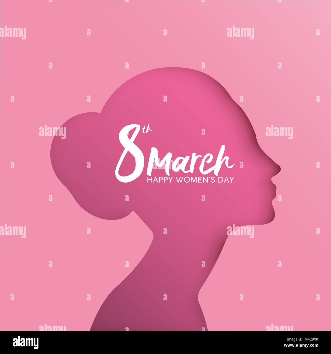 Happy Women's Day holiday Greeting card illustration. Coupe papier girl head silhouette avec découpe 8 mars célébration typographie citer. Vecteur EPS10. Illustration de Vecteur