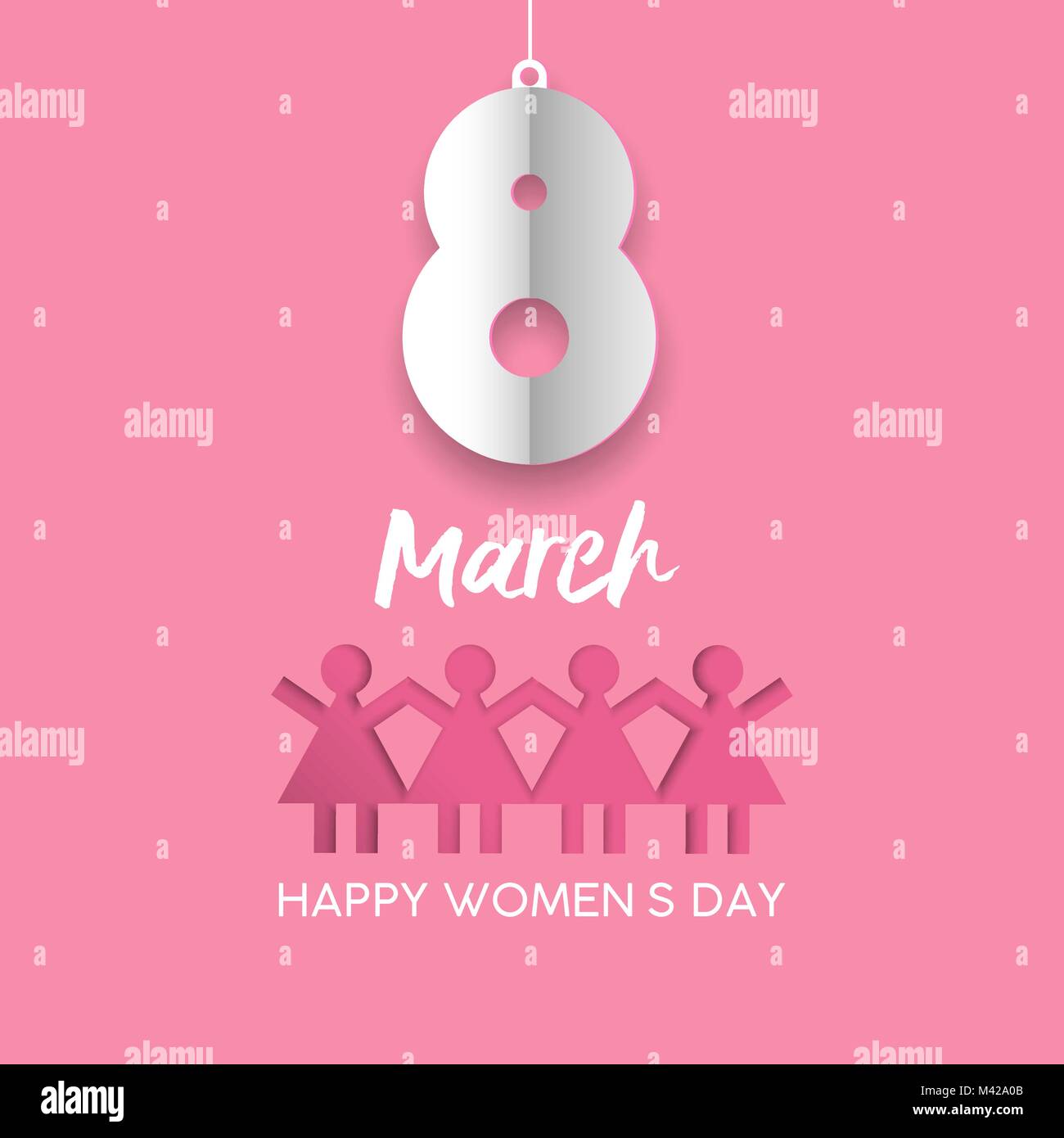 Happy Women's Day holiday Greeting card illustration. Coupe papier groupe de filles avec découpe 8 mars signe et typographie devis pour la célébration de l'événement. EPS10 Illustration de Vecteur