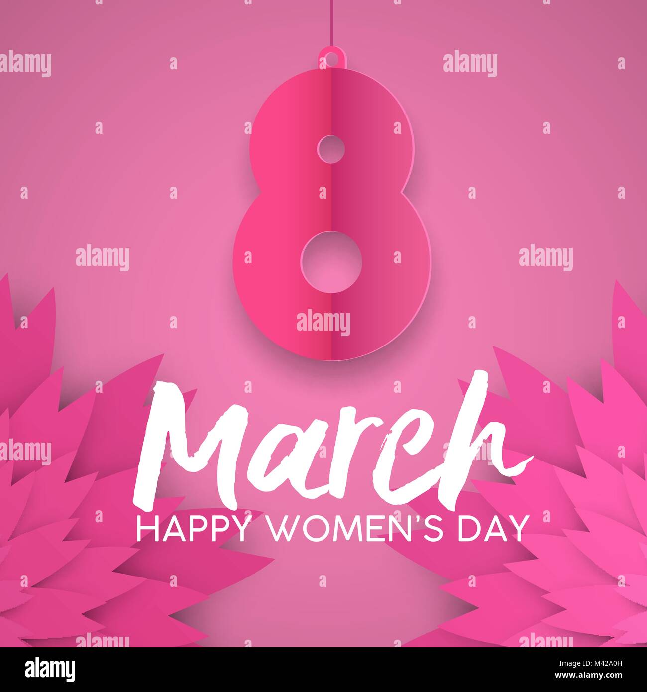 Bonne Journée de la femme carte de souhaits illustration. Coupe papier 3d craft typographie signe pour 8 mars célébration et d'événements décoration fleurs roses. Vecteur EPS10. Illustration de Vecteur