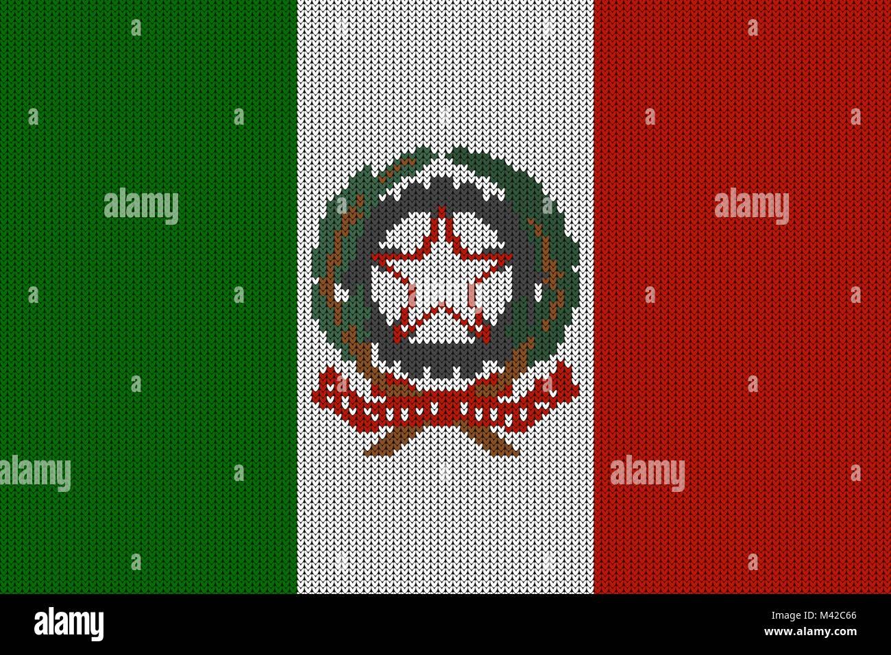 Drapeau et d'armoiries de la République de l'Italie sur un vecteur de laine tricoté de texture. Italien en drapeau et emblème créer un modèle sans couture Illustration de Vecteur