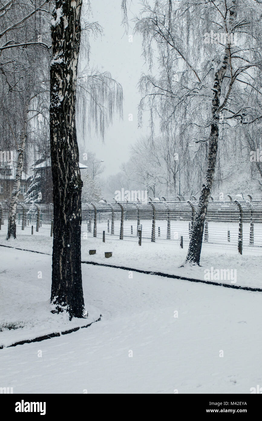Auschwitz, Malopolskie / Pologne - 04 févr. 2018 : Auschwitz Birkenau, camp de concentration et d'extermination nazis. Banque D'Images
