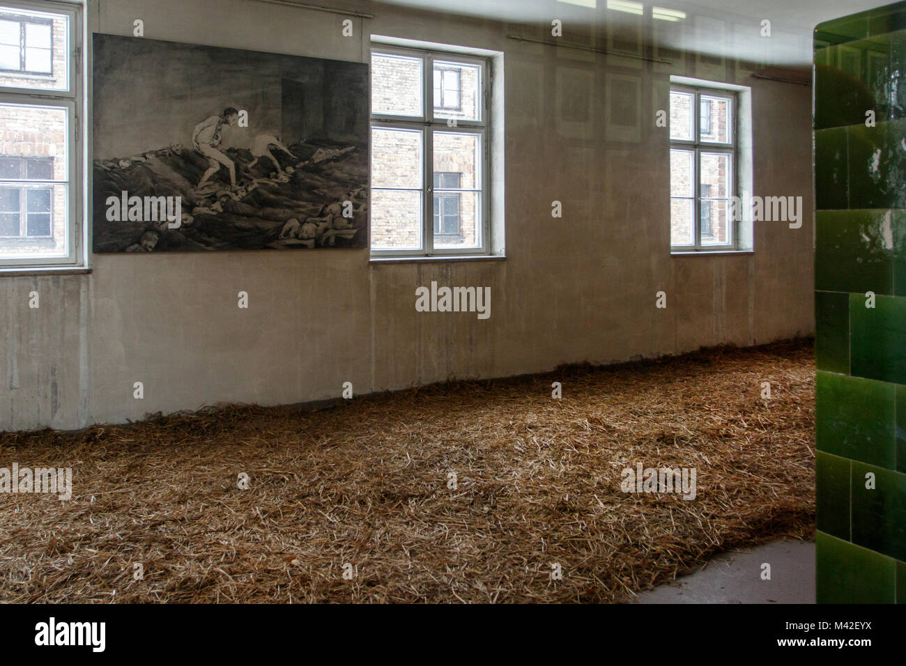 Auschwitz, Malopolskie / Pologne - 04 févr. 2018 : Auschwitz Birkenau, camp de concentration et d'extermination nazis. Chambre prisonniers. Banque D'Images