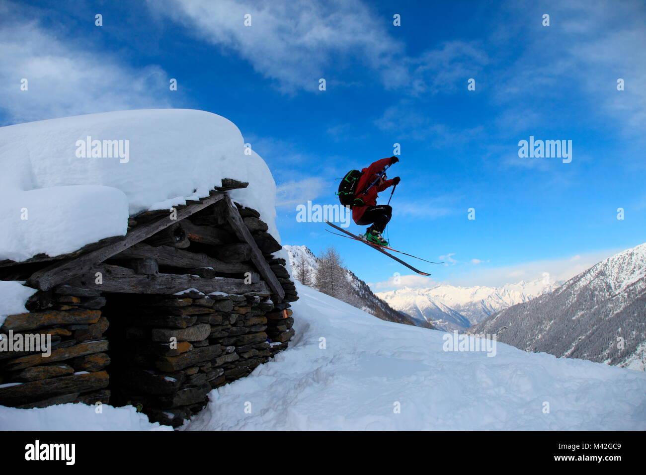 Aller à ski, vallée Orobie Occidentales Alpes Orobie, Lombardie, Italie Banque D'Images