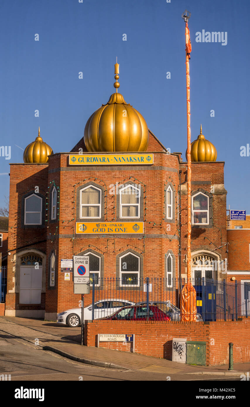 Le temple Sikh Gurdwara Nanaksar centre religieux à Southampton Bevois Valley en février 2018, England, UK Banque D'Images