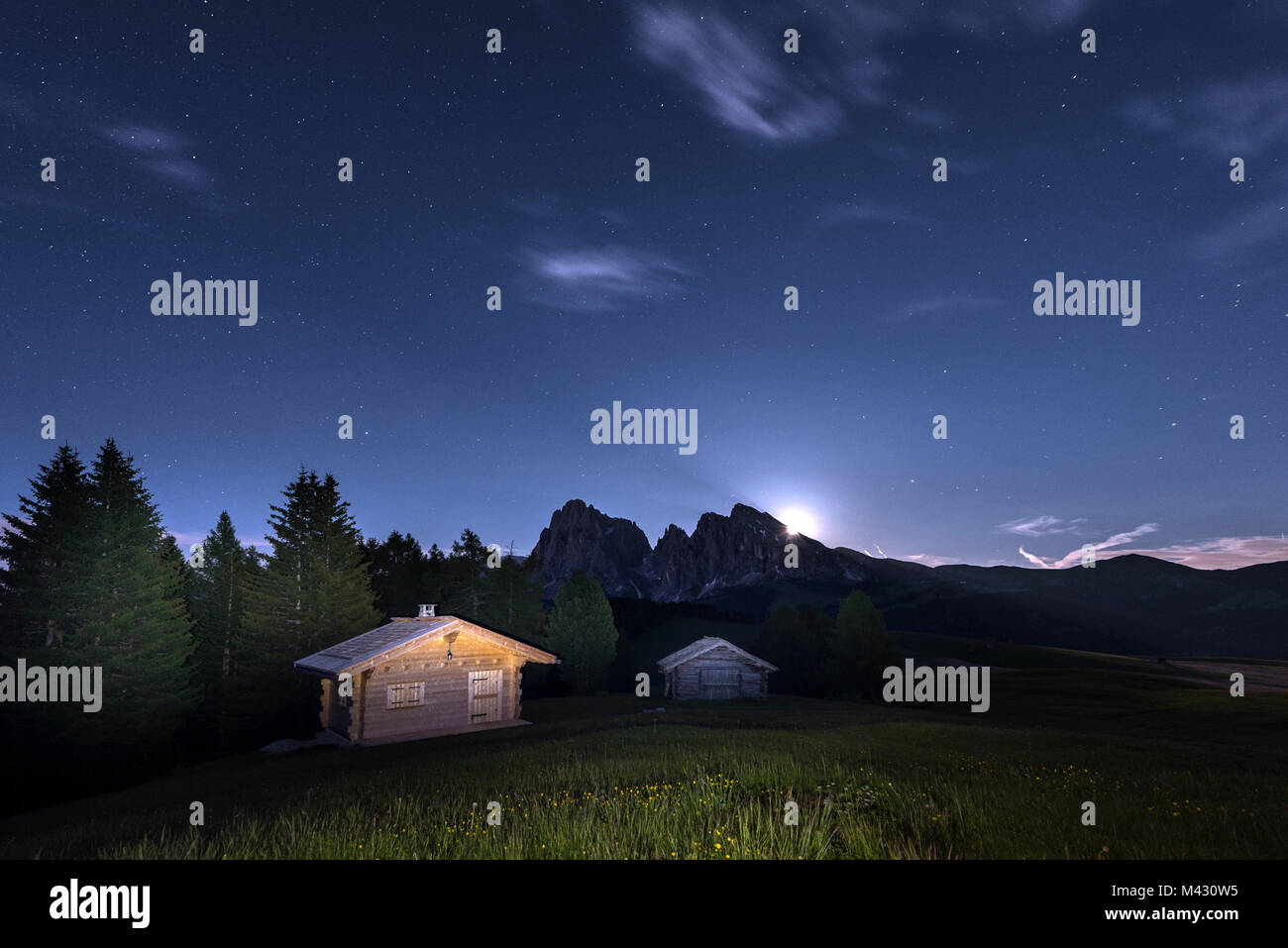 Alpe di Siusi / Seiser Alm, Dolomites, Tyrol du Sud, Italie. Lever sur l'Alpe di Siusi Banque D'Images
