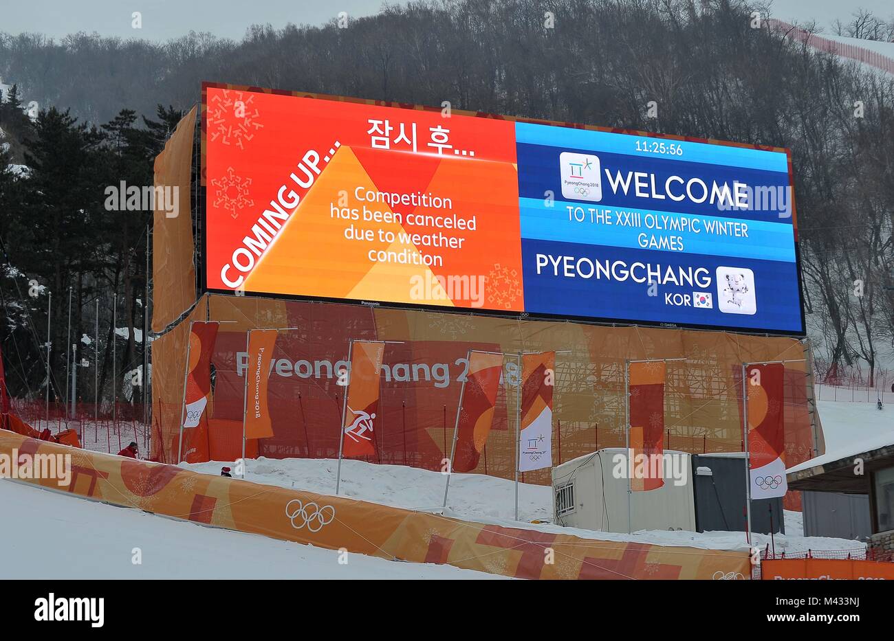 Pyeongchang, Corée du Sud. 14 Février, 2018. Le slalom femmes est annulé.. Womens Slalom. Le ski alpin. Centre alpin de Yongpyong. Jeux Olympiques d'hiver de Pyeongchang 2018. Alpensia. République de Corée. 14/02/2018. Credit : Sport en images/Alamy Live News Banque D'Images