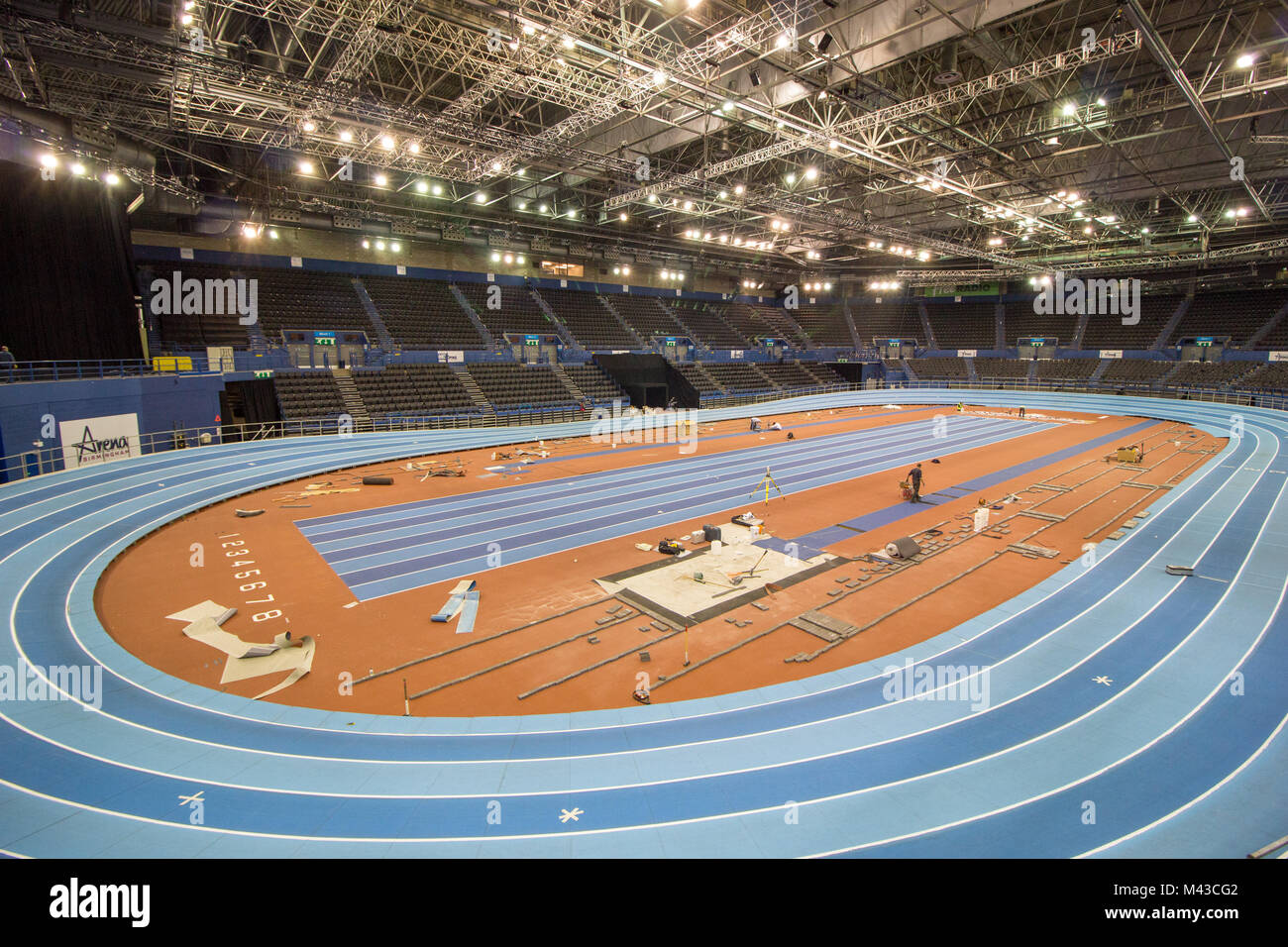 L'arène de Birmingham, en préparation pour les Championnats du monde en salle l'Athletic qui se tiendra au début du mois de mars 2018 Banque D'Images