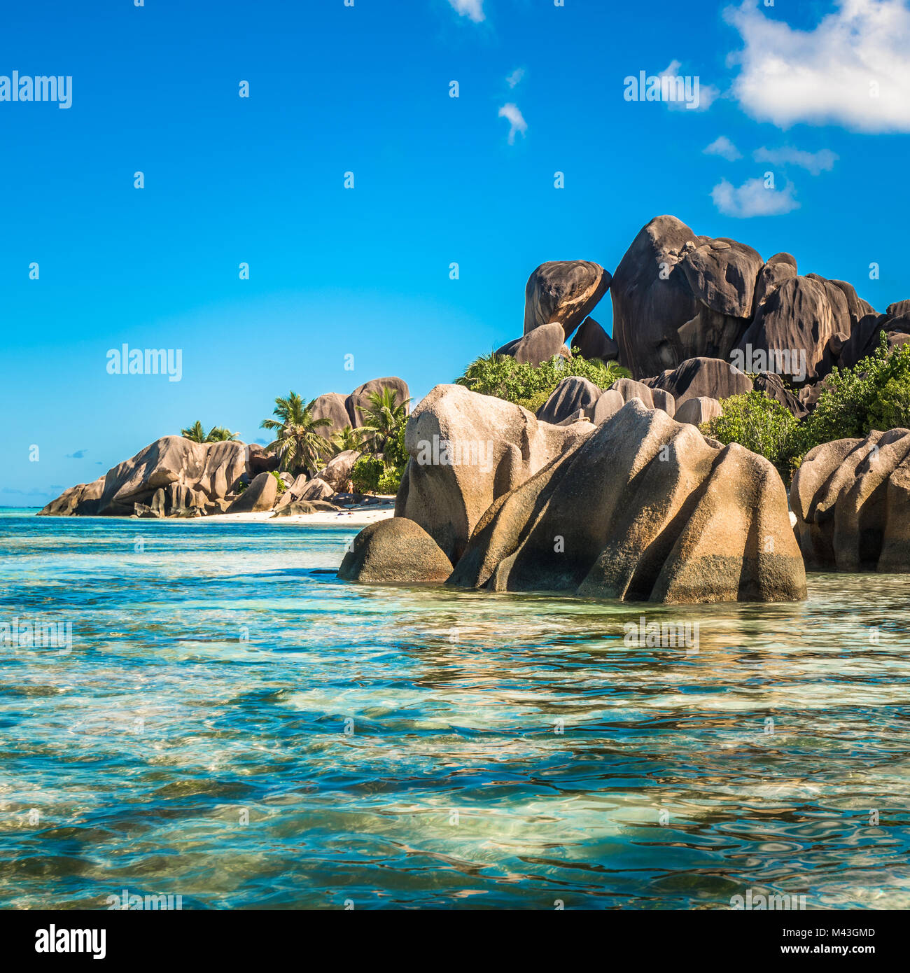 Plage de l'île tropicale, source d'argent, La Digue, Seychelles Banque D'Images