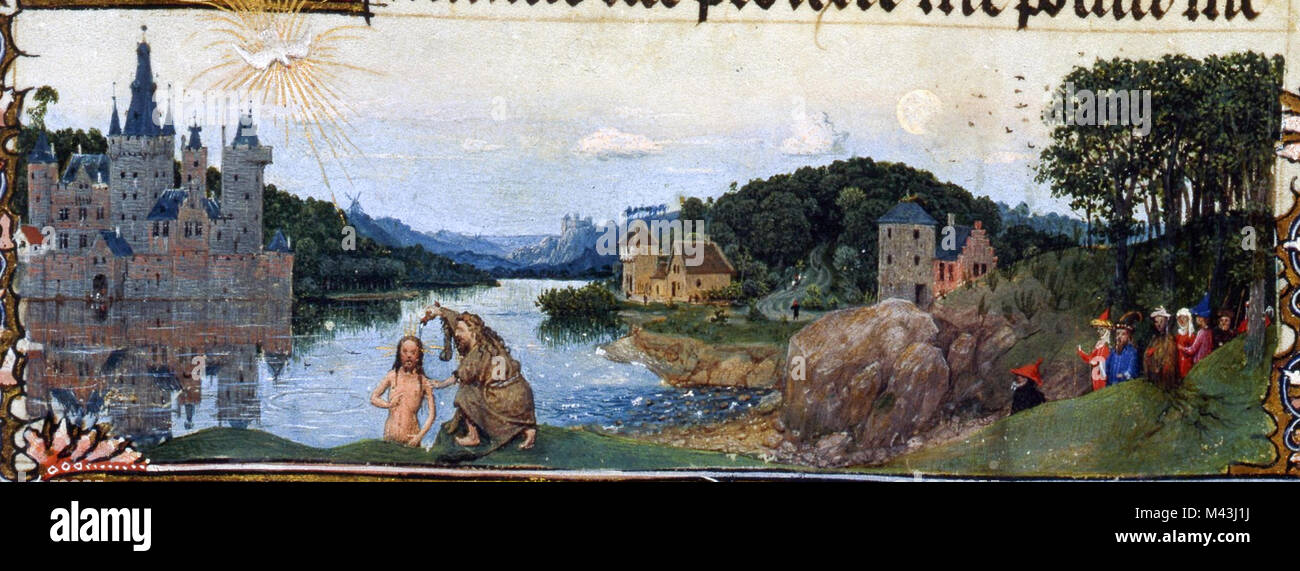 Jan van Eyck, bas-de-page du Baptême du Christ, Banque D'Images