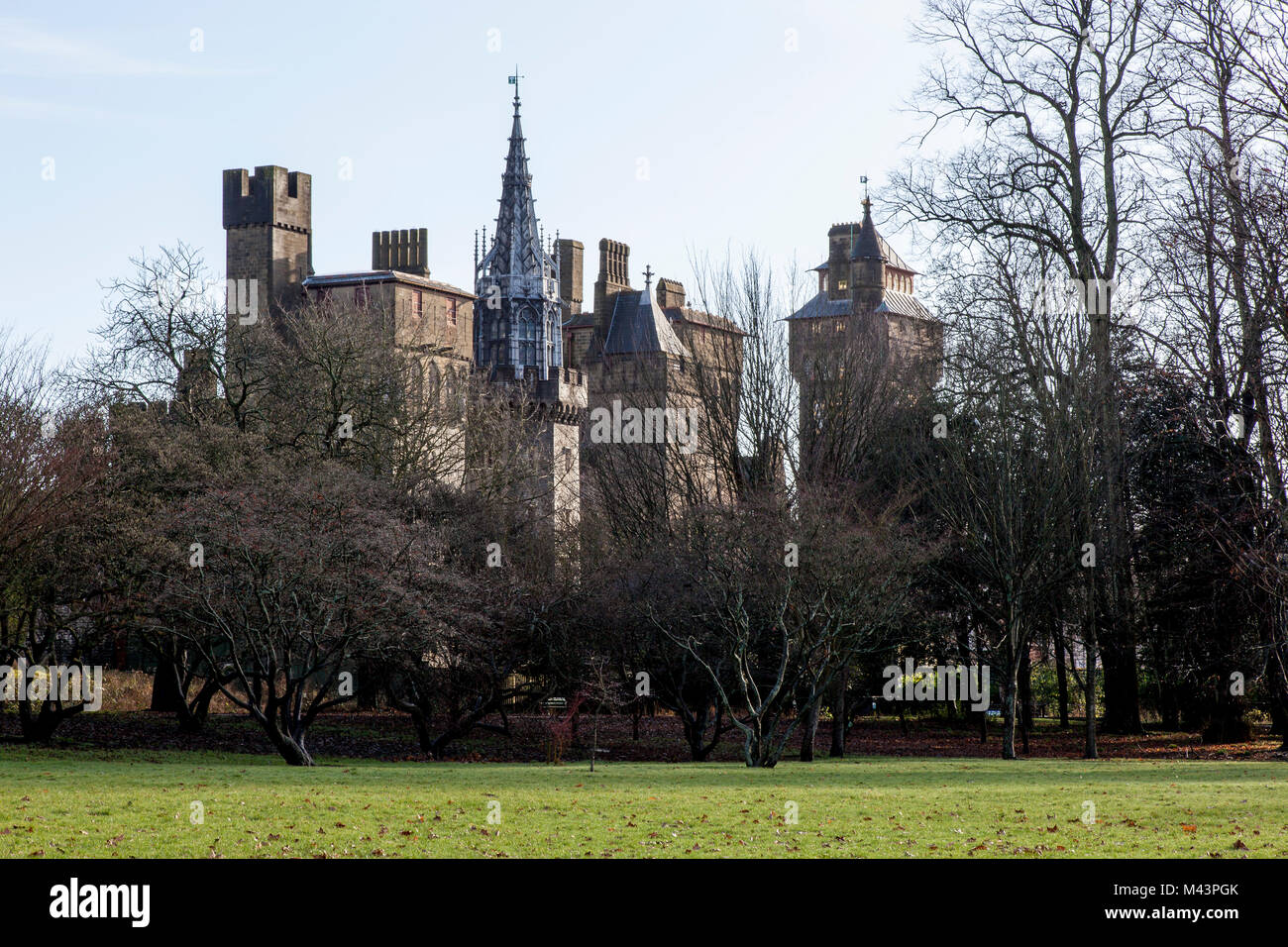 Vue arrière du château de Cardiff Banque D'Images