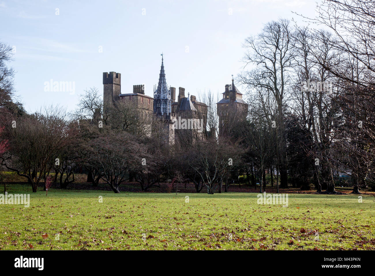 Vue arrière du château de Cardiff Banque D'Images