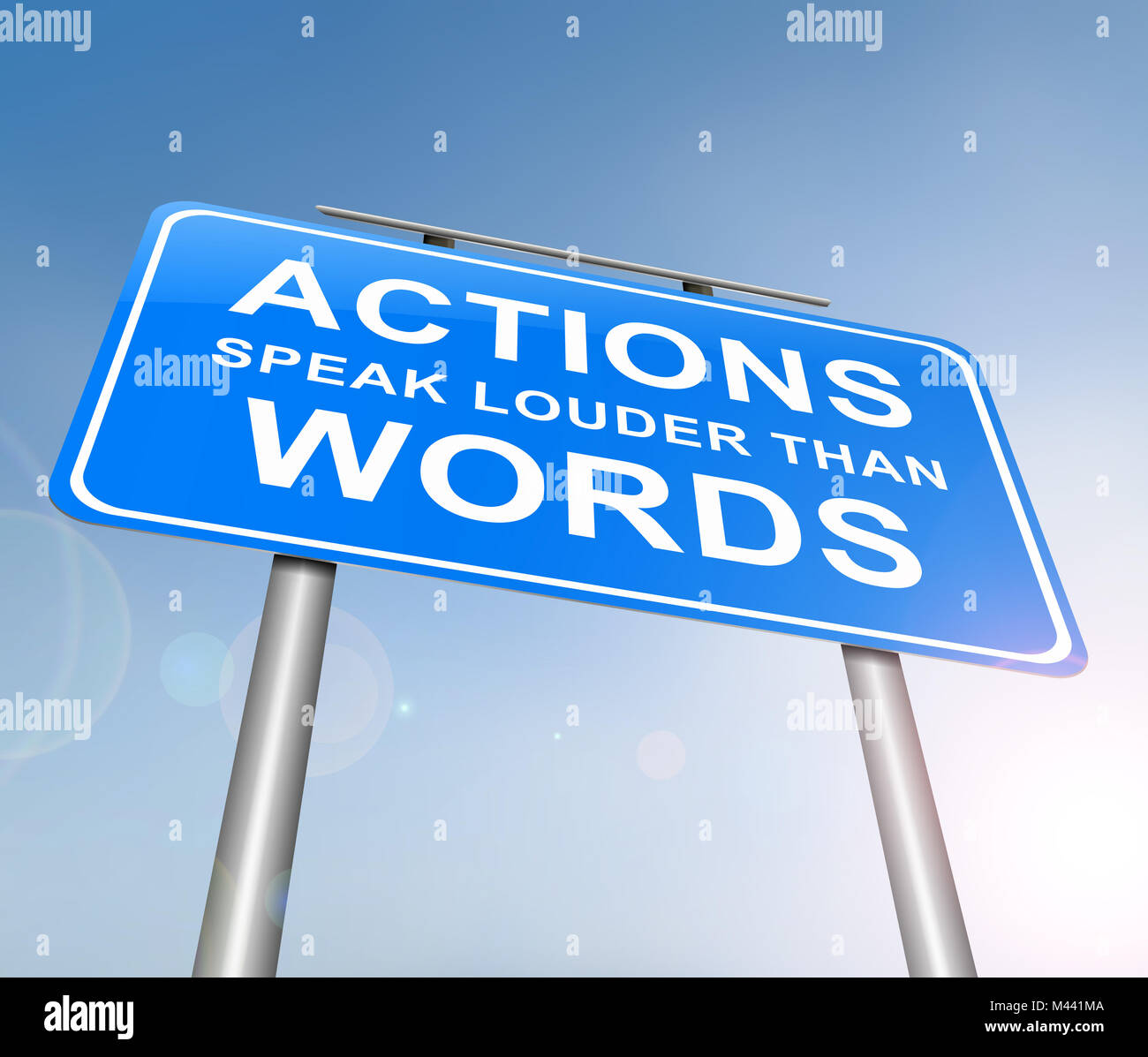 3d illustration montrant un signe avec un les actes sont plus éloquents que les mots. Banque D'Images