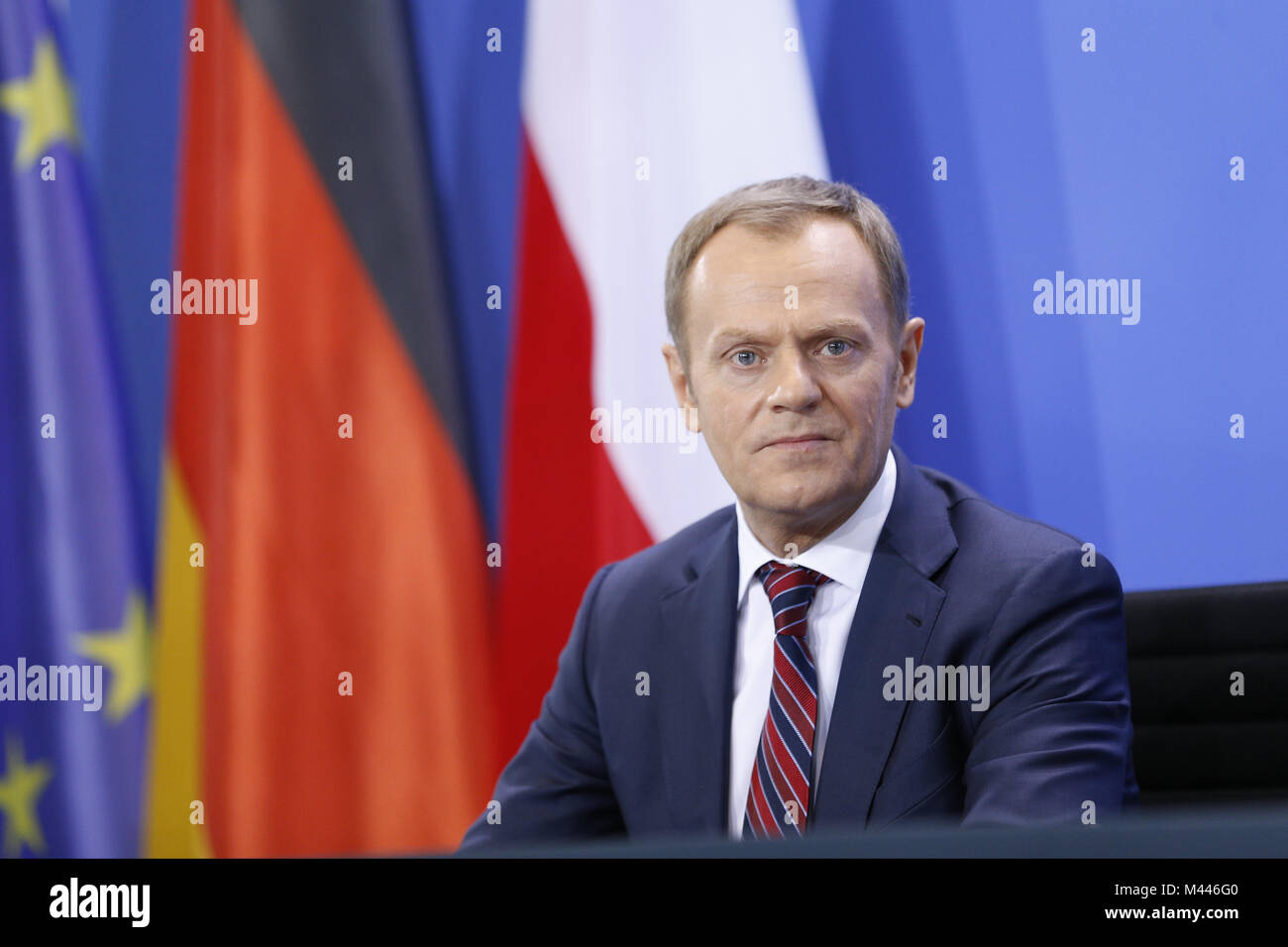 Le Premier ministre polonais Donald Tusk rencontre Merkel à Berlin. Banque D'Images