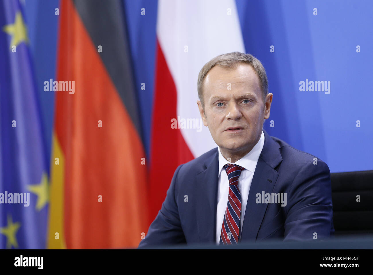 Le Premier ministre polonais Donald Tusk rencontre Merkel à Berlin. Banque D'Images