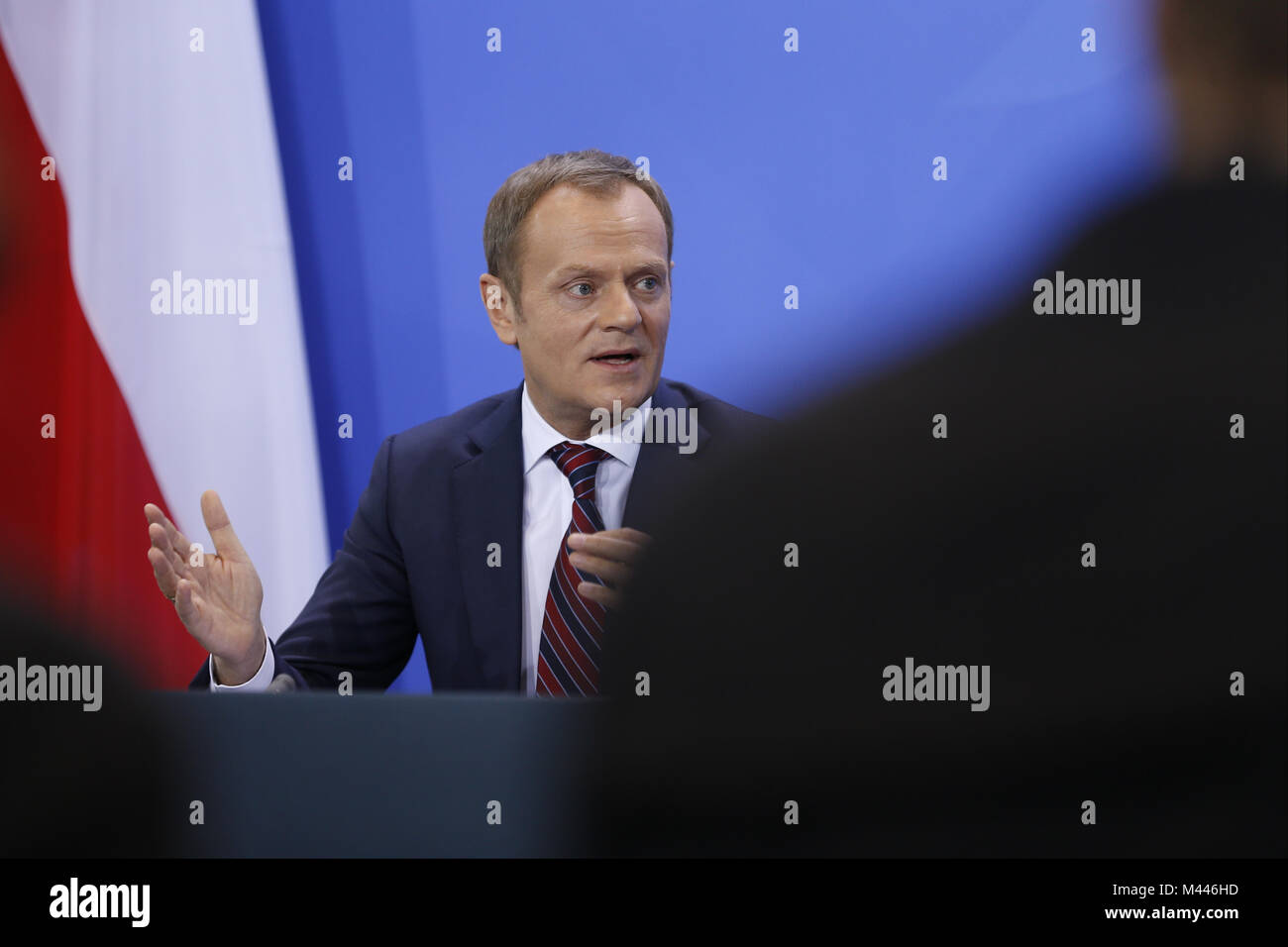 Le Premier ministre polonais Donald Tusk rencontre Merkel à Berlin. Banque D'Images
