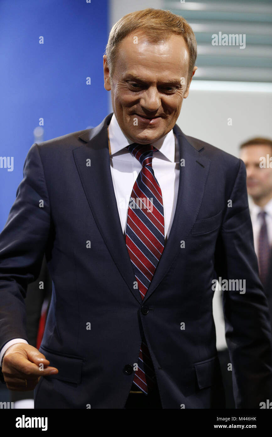 Le Premier ministre polonais Donald Tusk rencontre Merkel à Berlin. Banque D'Images