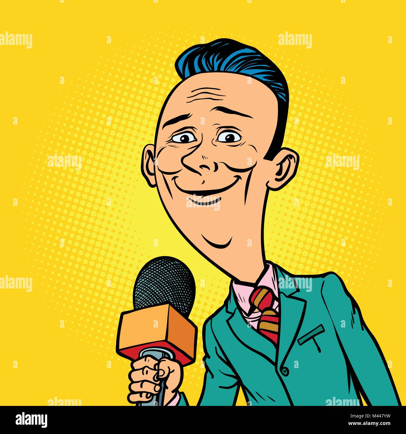 Genre smiling reporter journaliste correspondant mâle. la télévision et la radio, la diffusion sur Internet. Cartoon comics pop art retro vector illustration Illustration de Vecteur