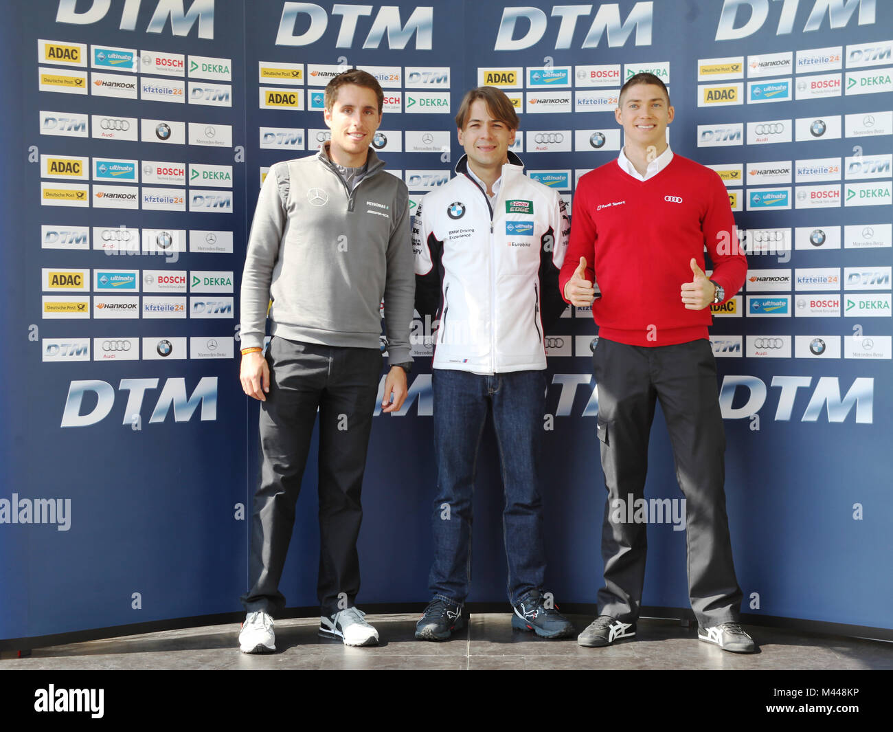 Daniel Juncadella DTM-Rennfahrer(Mercedes), Augusto Farfus (BMW), Eduardo Mortara(Audi) à Braunschweig Banque D'Images